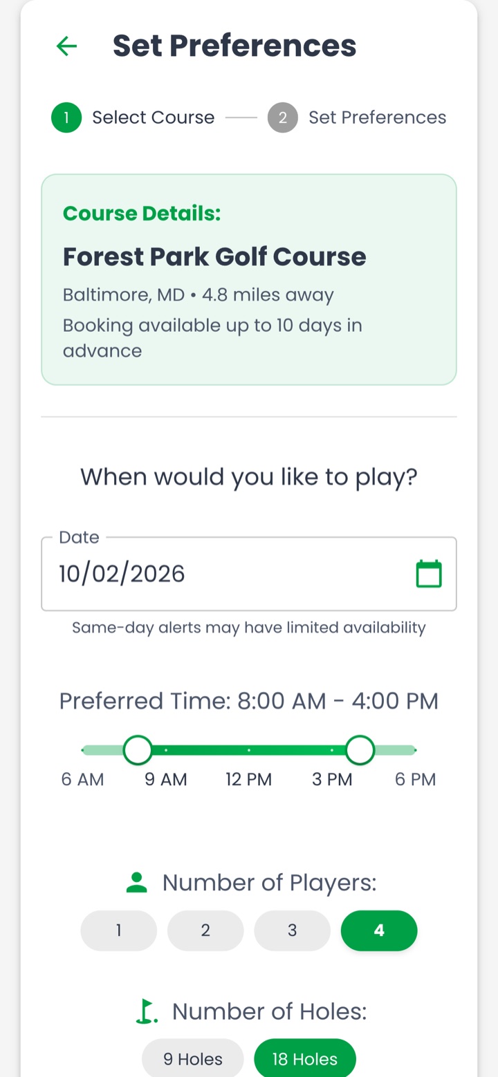 Alert setup form on mobile